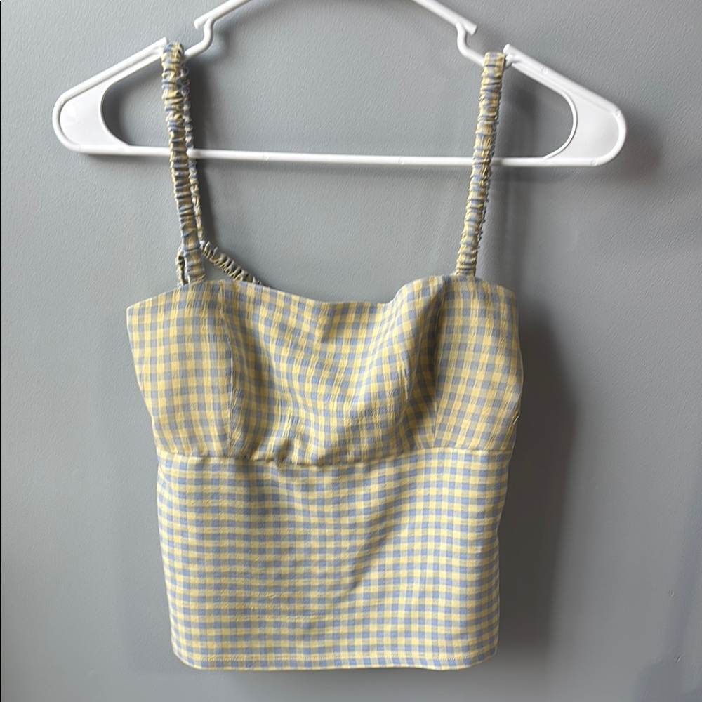 Yellow and Blue Gingham Women's Top